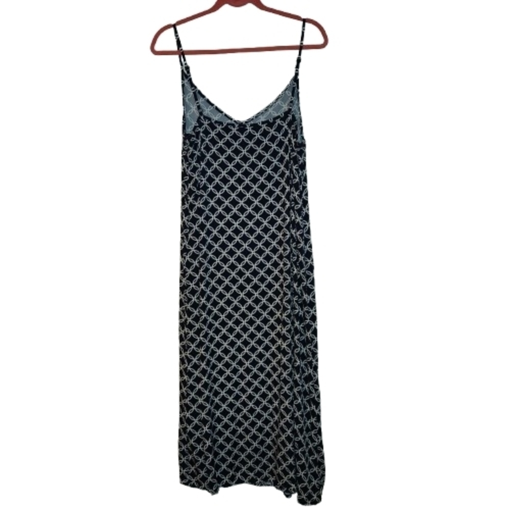 Saint & Sofia Navy & White Geometric Print Slip Dress Size 12 Adjustable Straps - Picture 2 of 7